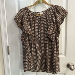 Max Studio Black, Olive and Pink Floral Blouse